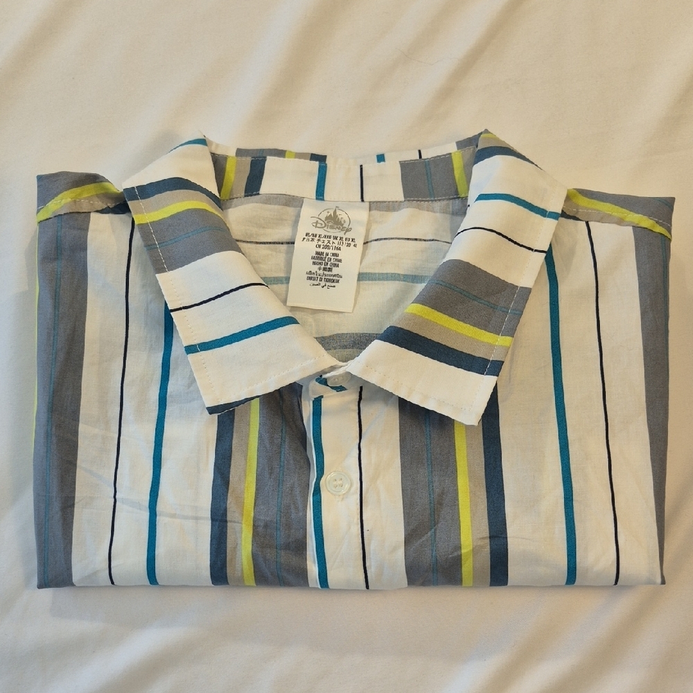 Disney Haunted Mansion Mens Short Sleeve Blue and Gray Casual Button Down Shirt - Picture 10 of 11